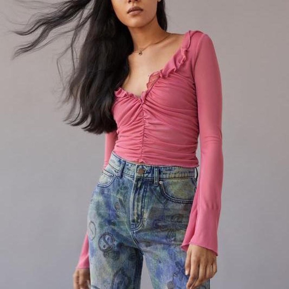 Urban Outfitters pink sheer ruched top